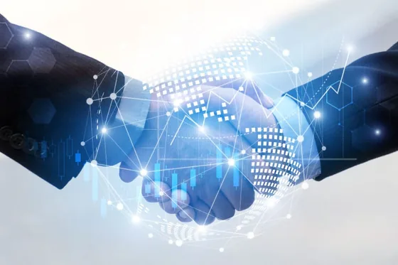 商务握手与全球网络示意